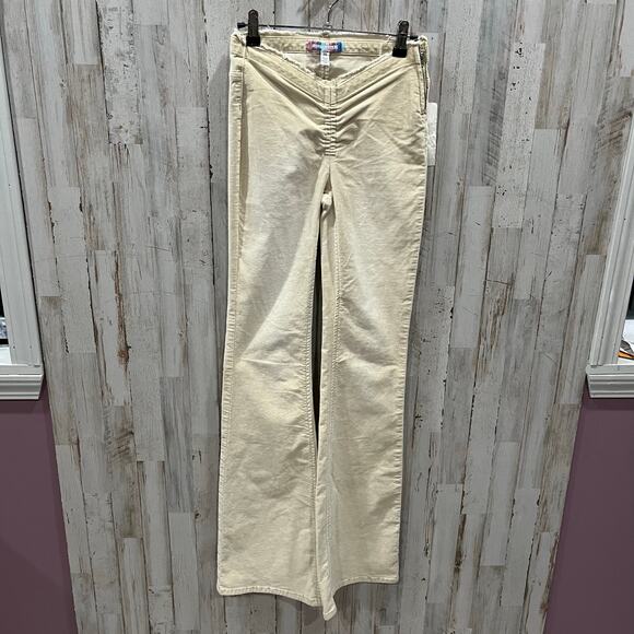 New Urban Outfitters Pants Women's Size 25 Flare Leg Ruched V-Front Pants Ivory - Picture 1 of 7